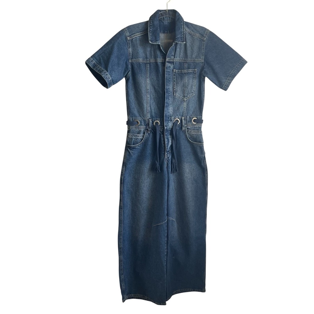 We The Free Edison Utility Coverall Women XS Blue Denim Jumpsuit Boho Streetwear